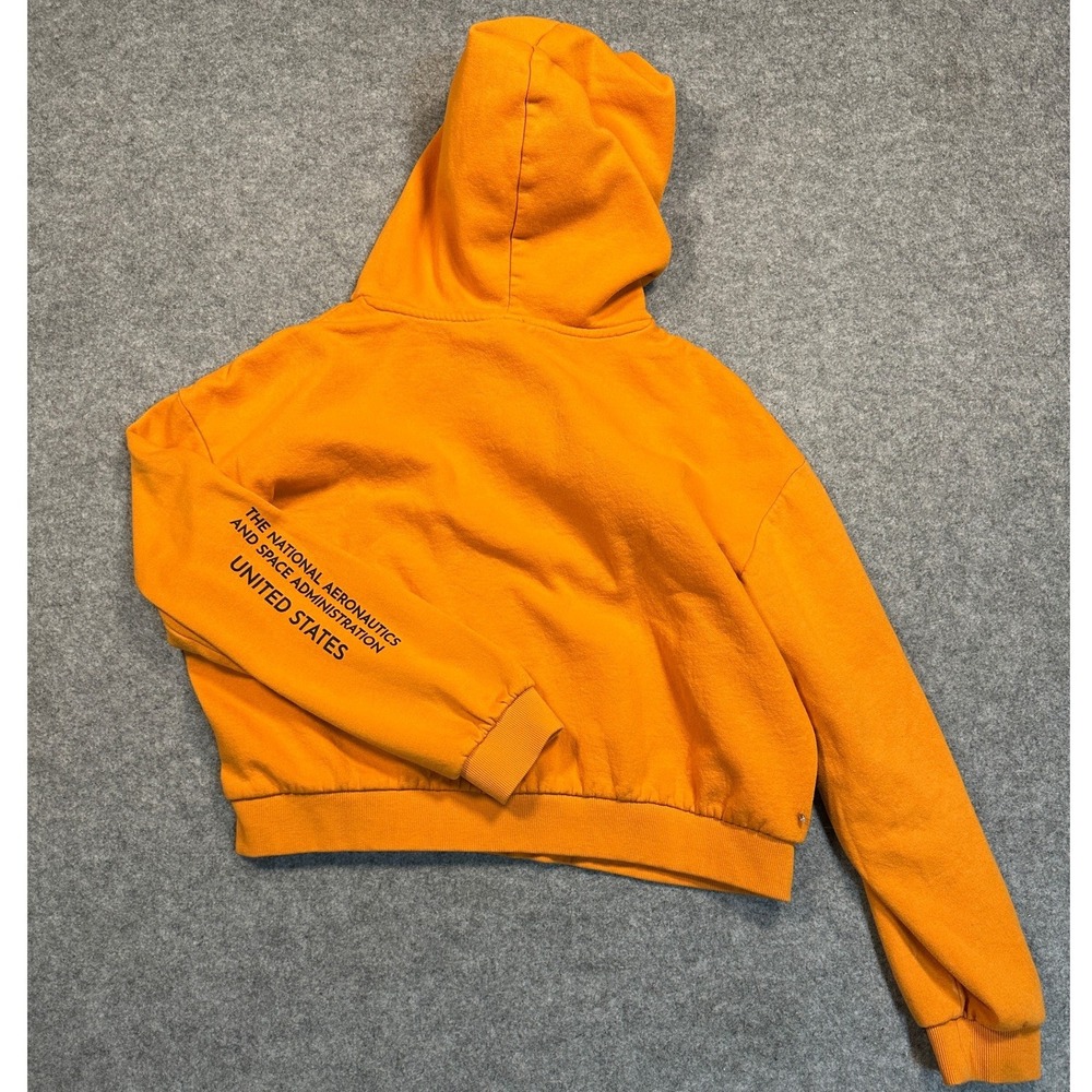 H&M Divided NASA Graphic Hoodie Medium Orange Cropped Fleece Pullover - Picture 2 of 8